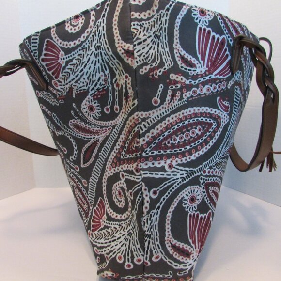 Bohemian Braided Handle Tote Bag Brown, Burgundy Faux Leather/Polyester - Picture 5 of 10